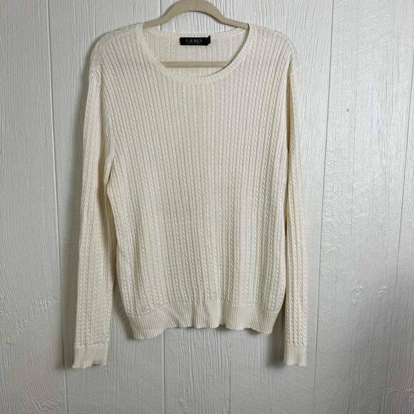 Lauren Ralph Lauren Mascarpone Cream Slim Cable-Knit Black Label Sweater Size XL - Picture 3 of 11